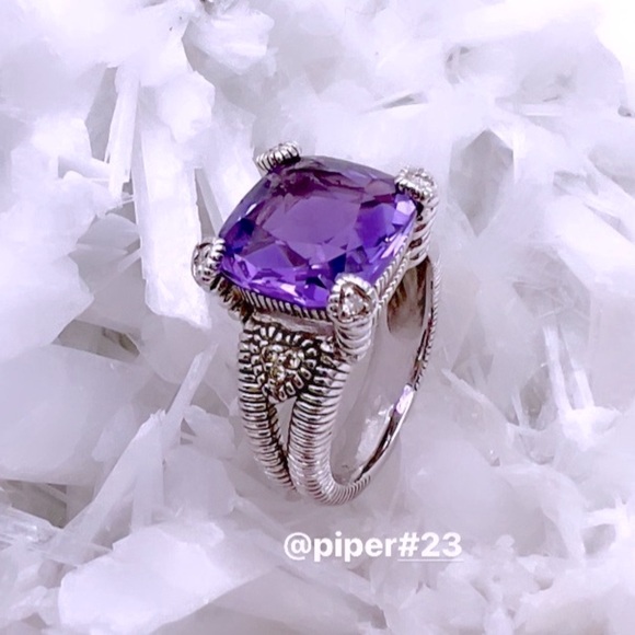 Judith Ripka Amethyst & Diamond Split Shank Fontaine Ring 6.5 - Picture 3 of 8
